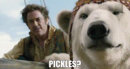 Man Standing Next To Polar Bear Asking For Pickles GIF