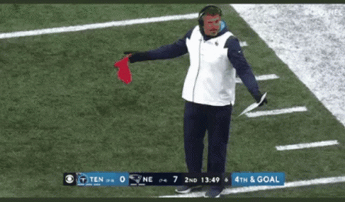 Man Standing on Football Field With Red Flag