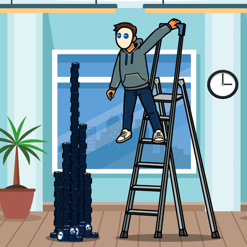 Man Standing on Ladder