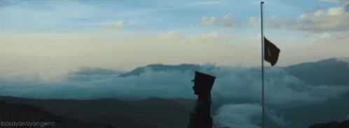 Man Standing on Mountain With Flag