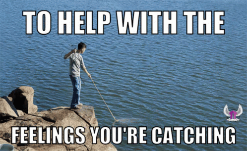 Man Standing on Rock in Water With Words To Help Feelings