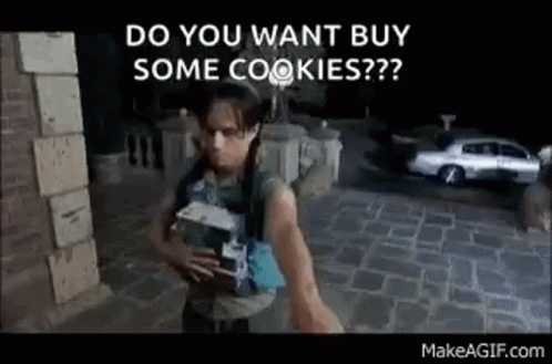 Man Standing On Sidewalk Holding Water And Cookies GIF
