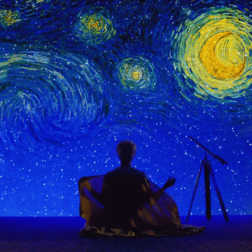 Man Staring At Vincent Van Gogh Starry Night GIF