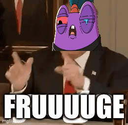 Man Suit Purple Cat on Head Fruuuuge