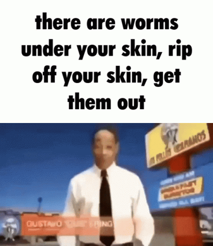 Man Suit Sign There Are Worms Under Skin
