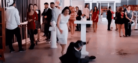 Man Suit Sitting Woman White Dress Behind