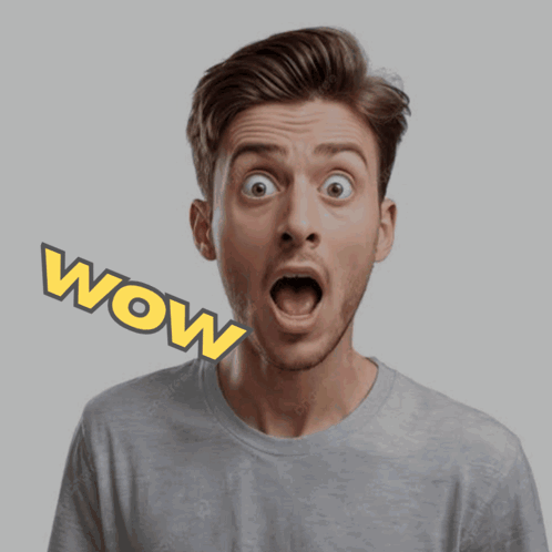 Man Surprised with Wow Text