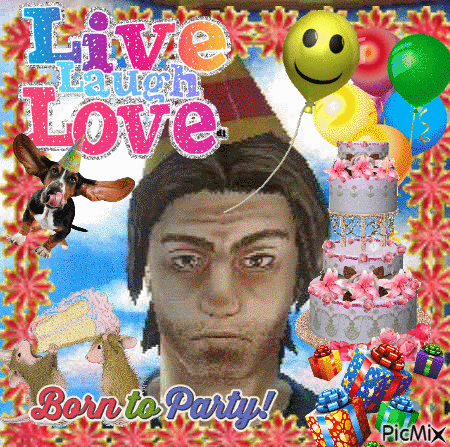 Man Surrounded by Balloons and Gifts