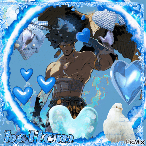 Man Surrounded by Blue Hearts Saying Bottom