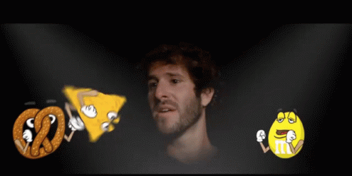 Man Surrounded By Cartoon Characters Including Lays Chips Bag