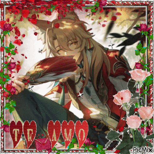 Man Surrounded by Flowers Hearts Te Amo
