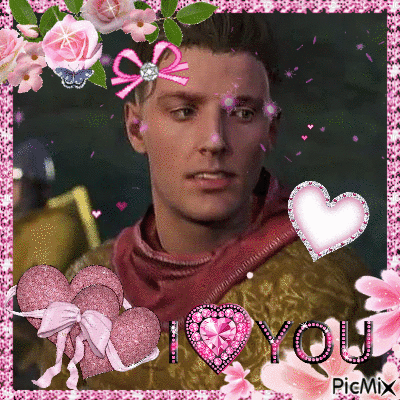Man Surrounded by Hearts and Flowers I Love You