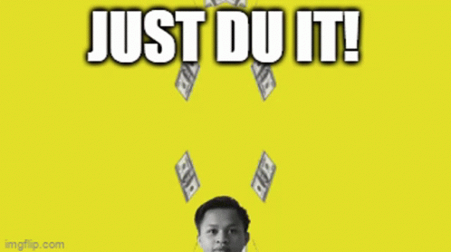Man Surrounded By Money Saying Just Do It GIF