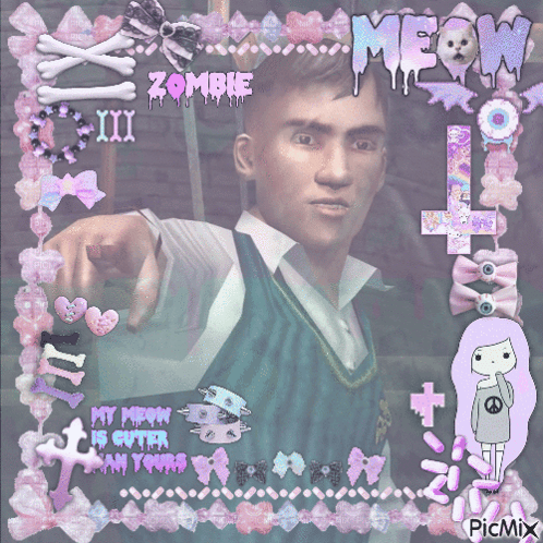 Man Surrounded by Pink Bows Zombie Meow