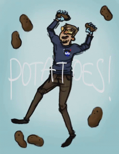 Man Surrounded By Potatoes GIF