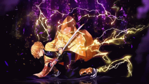 Man Surrounded by Purple Lightning With Sword