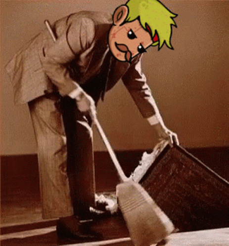 Man Sweeping Floor in Suit