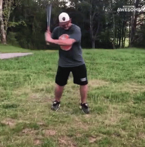 Man Swinging Baseball Bat Saying Awesome