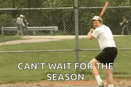 Man Swinging Baseball Bat Saying Can't Wait for the Season
