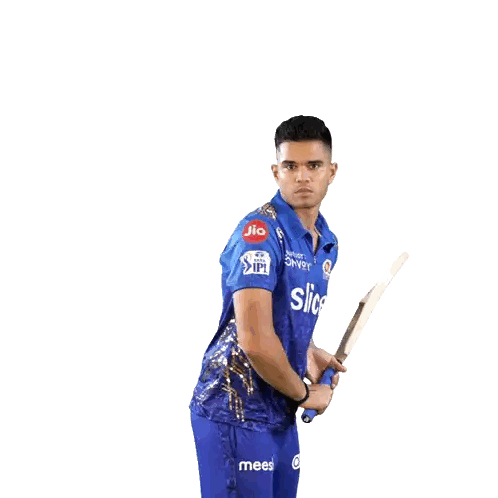 Man Swinging Cricket Bat with Meesho Shirt