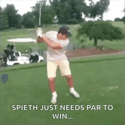 Man Swinging Golf Club Saying Spieth Just Needs Par To Win GIF