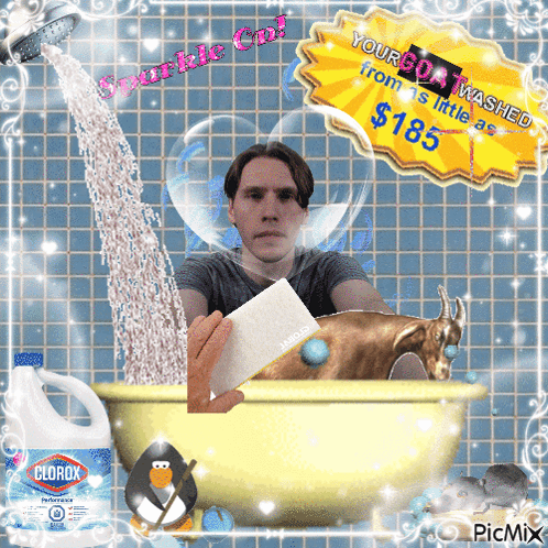Man Taking Bath With Clorox Bottle GIF