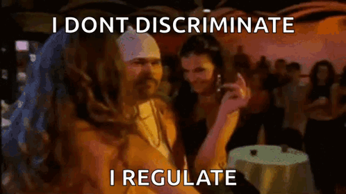 Man Taking Picture Of Woman I Dont Discriminate I Regulate GIF