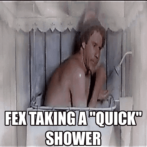 Man Taking Quick Shower in Bathtub