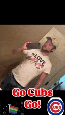 Man Taking Selfie With Go Cubs Go