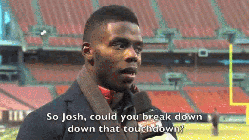 Man Talking Into Microphone Saying So Josh Could You Break Down That Touchdown