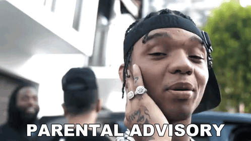 Man Talking On Cell Phone Saying Parental Advisory GIF