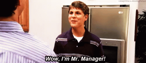 Man Talking to Another Man in Kitchen Says Wow I'm Mr Manager