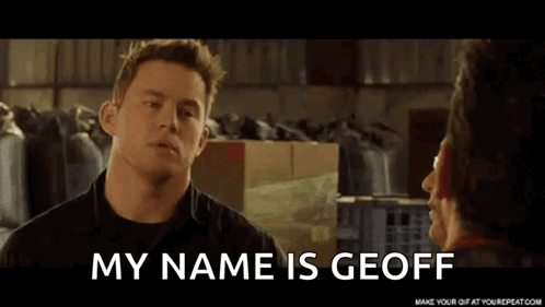 Man Talking To Another Man Saying My Name Is Geoff GIF