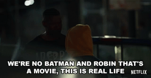 Man Talking To Another Man Saying We'Re No Batman And Robin GIF