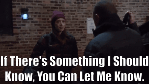 Man Talking To Woman About Knowing GIF