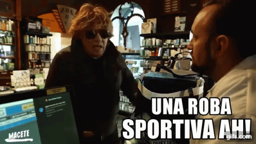 Man Talking to Woman in Store 'Una Roba Sportiva Ah