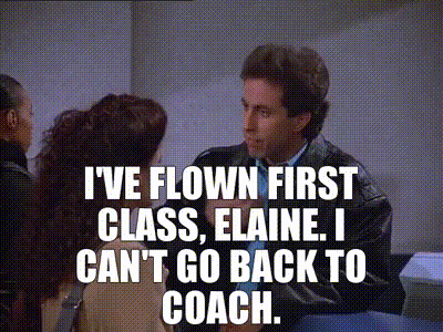 Man Talking to Woman Says I've Flown First Class Elaine