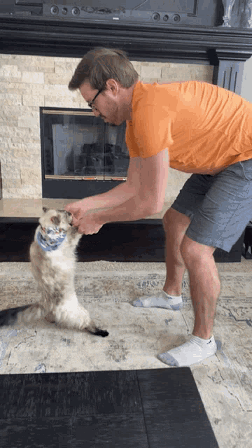 Man Teaching His Cat To Dance GIF
