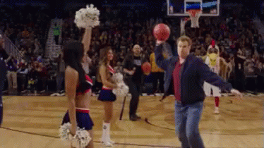 Man Throwing Basketball At Cheerleader GIF