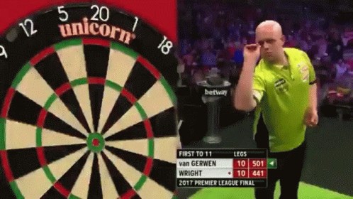 Man Throwing Dart at Unicorn Dartboard