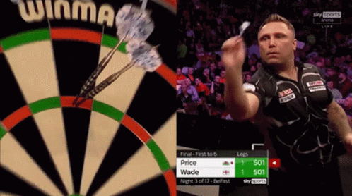 Man Throwing Dart at Winmac Dartboard