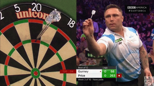 Man Throwing Dart at Winmac Dartboard