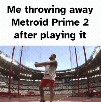 Man Throwing Hammer Saying Me Throwing Away Metroid Prime 2