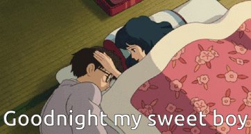 Man Touching Woman's Forehead Saying Goodnight My Sweet Boy GIF