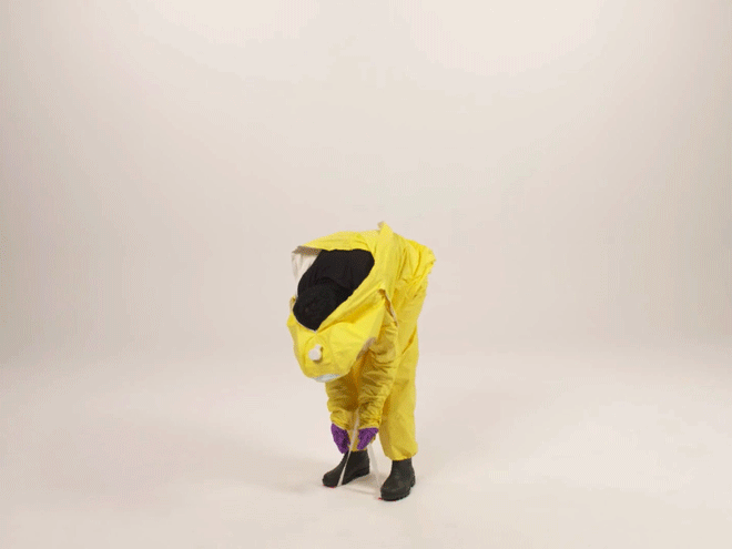 Man Undressing The Hazmat Suit GIF