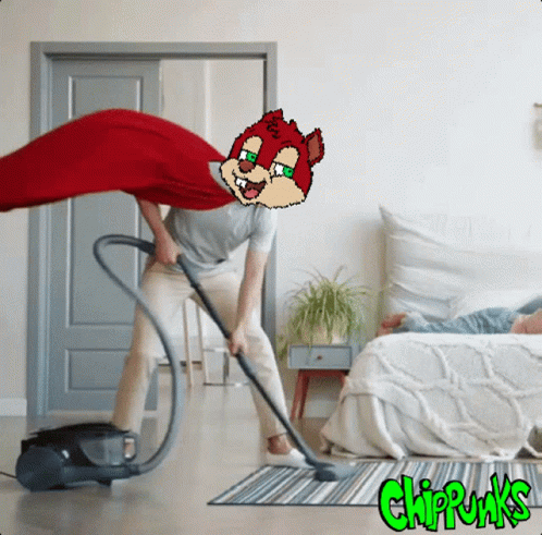 Man Vacuuming With Chipmunk Head GIF