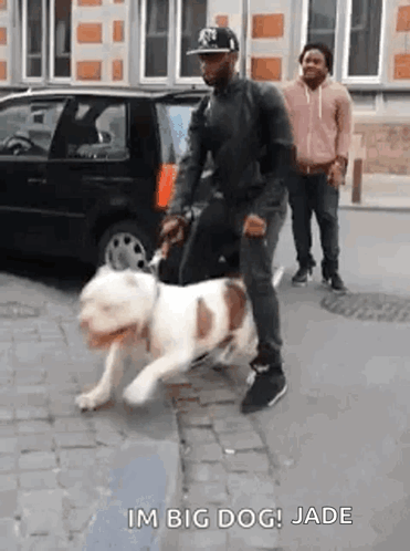 Man Walking Dog on Leash