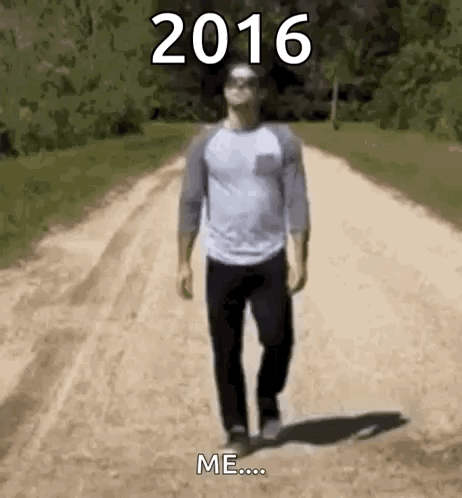 Man Walking Down Dirt Road With 2016 GIF