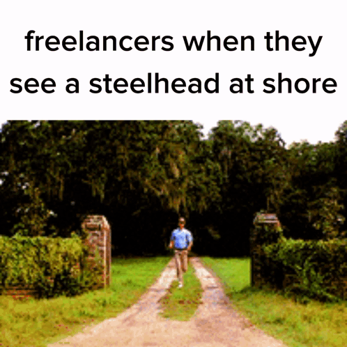 Man Walking Down Dirt Road With Freelancers Words
