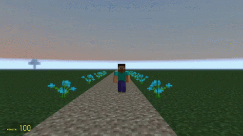 Man Walking Down Path With Blue Flowers GIF
